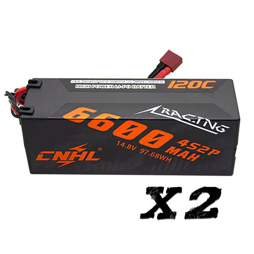 2 Packs CNHL Racing Series 6600mAh 14.8V 4S 120C Hard Case Lipo Battery with T/Dean Plug