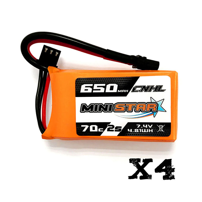 4 Packs CNHL MiniStar 650mAh 7.4V 2S 70C Lipo Battery with XT30U - UK Warehouse