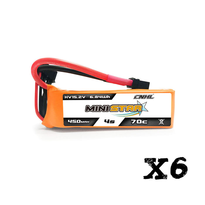6 Packs CNHL LiHV MiniStar 450mAh 15.2V 4S 70C Lipo Battery With XT30U - CA/UK Warehouse