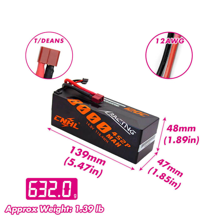 [Combo] 2 Packs CNHL Racing Series 8000mAh 14.8V 4S 120C Hard Case Lipo Battery with T/Dean Plug - UK Warehouse