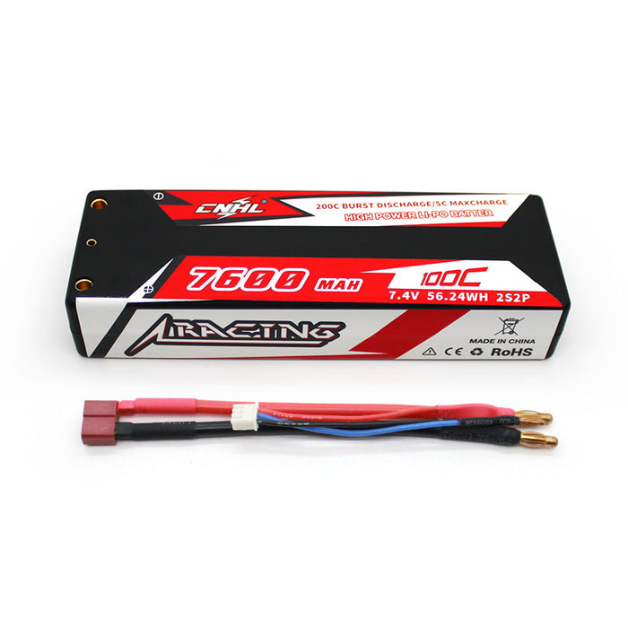 CNHL Racing Series 7600mAh 7.4V 2S 100C Hard Case Lipo Battery with T/Dean Plug