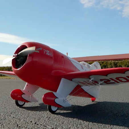 Eflite Gee Bee R2 1.0m RC air racer parked on runway