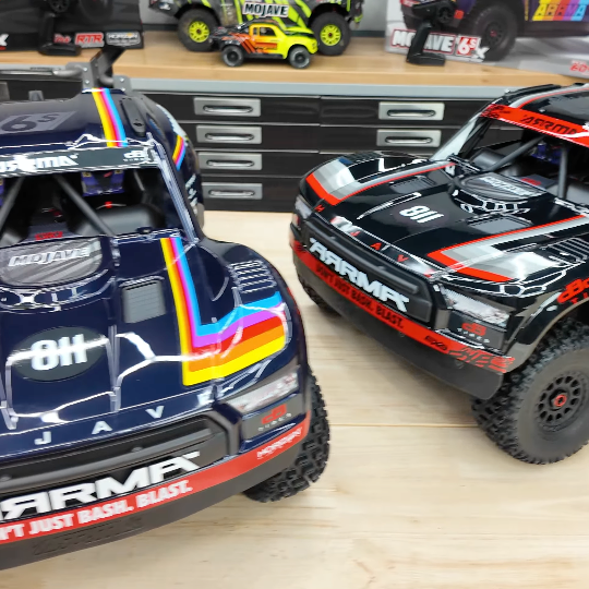ARRMA Mojave 6S V3 RTR and EXB 1/7 desert trucks side by side
