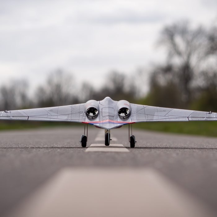 CNHL AviNationRC Horten Ho 229 RC plane front view on runway