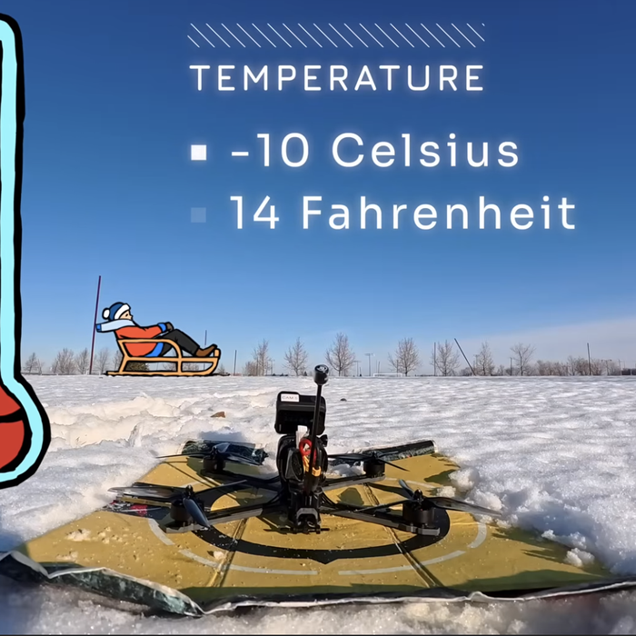 RC aircraft on snow in -10°C weather illustrating cold weather conditions for LiPo battery performance