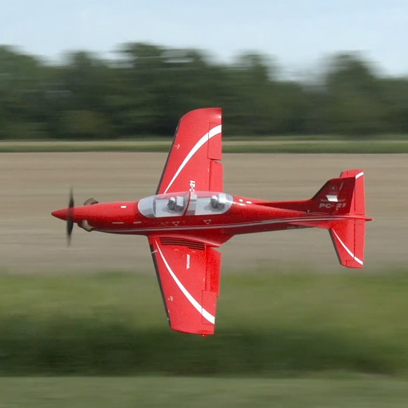 Eflite Pilatus PC 21 1.3m RC airplane low pass during flight review
