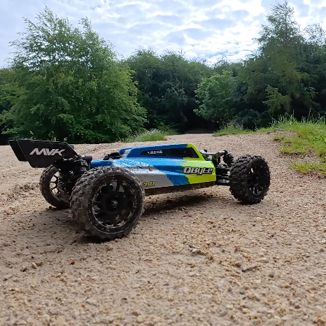 Maverick QByte XB Pro 1/12 brushless 4WD buggy parked on gravel trail during off-road bashing review
