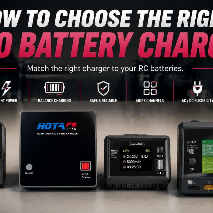 LiPo battery charger selection guide comparing AC DC dual-channel and multi-channel RC chargers