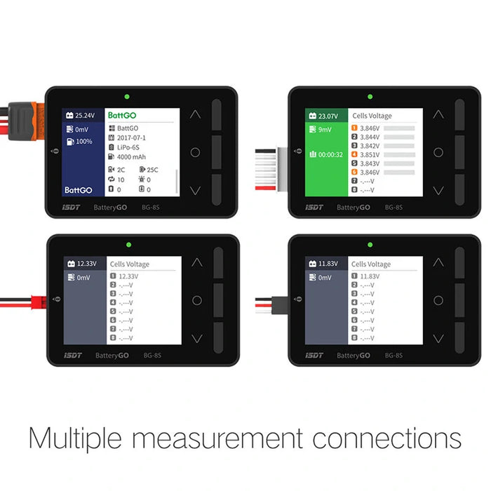 ISDT BG-8S battery checker with XT60 XT60i and balance lead measurement connections