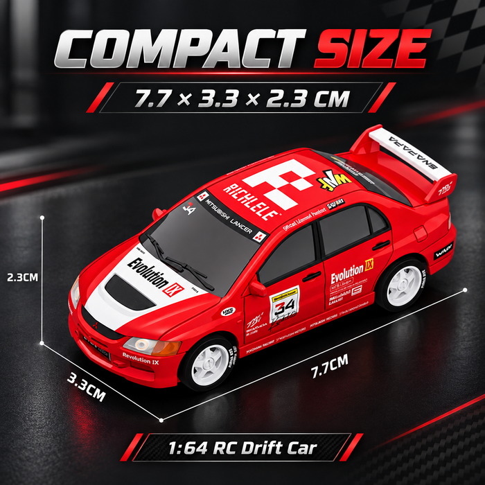 Wen Nan Feng Mitsubishi Evo IX 1:64 RC drift car dimensions 77 x 33 x 23 mm