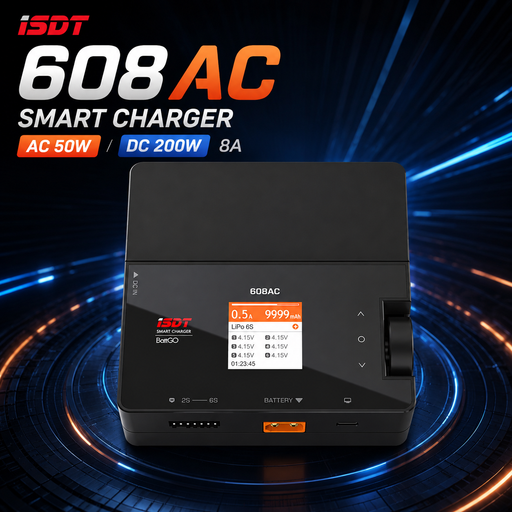 ISDT 608AC smart balance charger with AC 50W and DC 200W charging for 1-6S LiPo batteries