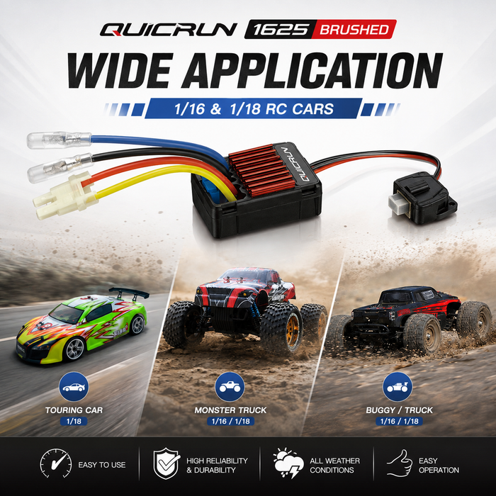 وحدة تحكم إلكترونية للمحرك بفرشاة Hobbywing QuicRun WP-1625 بقدرة 25 أمبير لسيارات التحكم عن بُعد بمقياسي 1/16 و1/18