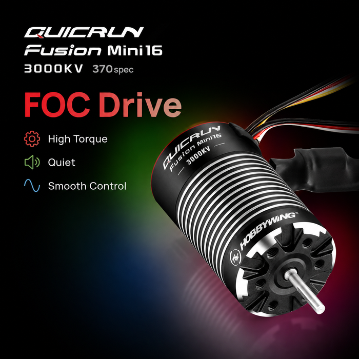 نظام Hobbywing QUICRUN Fusion Mini16 3000KV بتقنية FOC، يجمع بين وحدة تحكم إلكترونية للسرعة 30A ومحرك 2 في 1، للزواحف اللاسلكية بمقياسي 1/16 و1/18