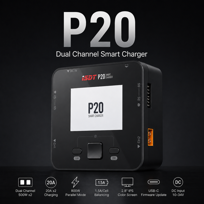 ISDT P20 dual channel 8S LiPo smart charger with 500W x2 DC output