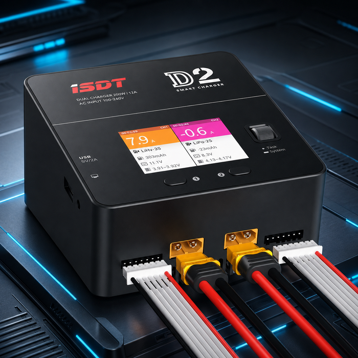 ISDT D2 Mark II 200W dual channel AC smart balance charger for 1-6S LiPo and LiHV batteries