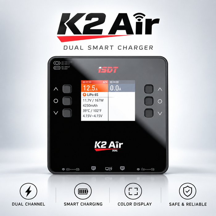 ISDT K2 Air Bluetooth AC/DC Dual 6S LiPo Charger – 200W AC / 500W×2 DC