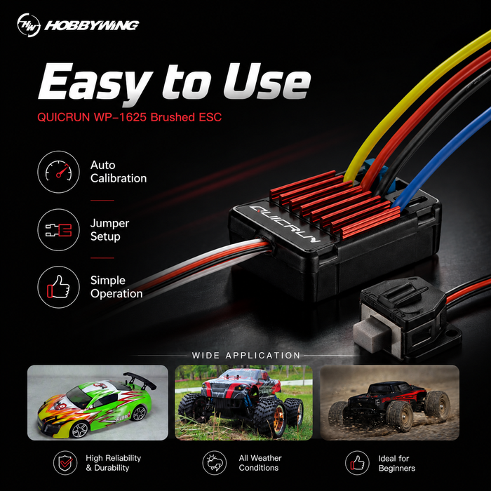 وحدة تحكم إلكترونية للمحرك بفرشاة Hobbywing QuicRun WP-1625 بقدرة 25 أمبير لسيارات التحكم عن بُعد بمقياسي 1/16 و1/18