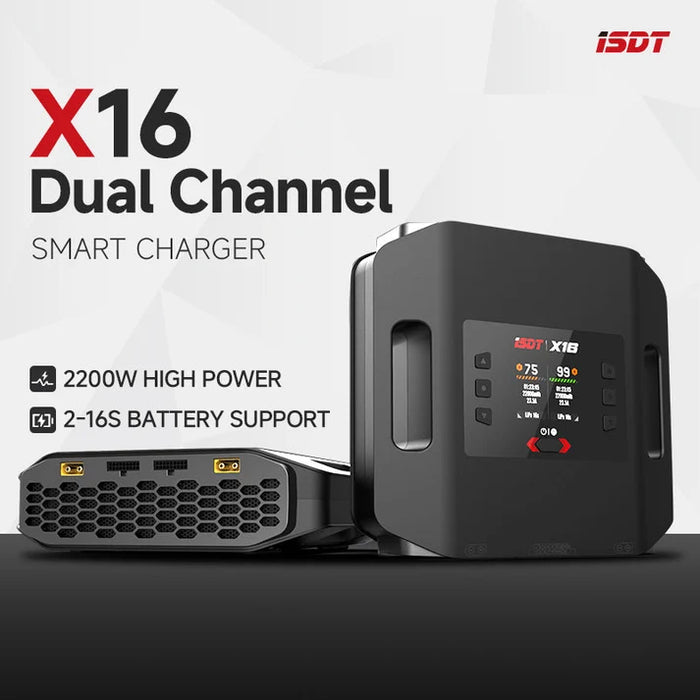Carregador de LiPo ISDT X16 16S de canal duplo CA – 2200W 20A×2