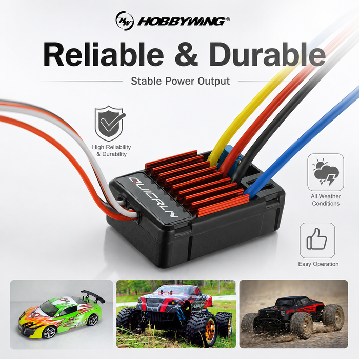 وحدة تحكم إلكترونية للمحرك بفرشاة Hobbywing QuicRun WP-1625 بقدرة 25 أمبير لسيارات التحكم عن بُعد بمقياسي 1/16 و1/18