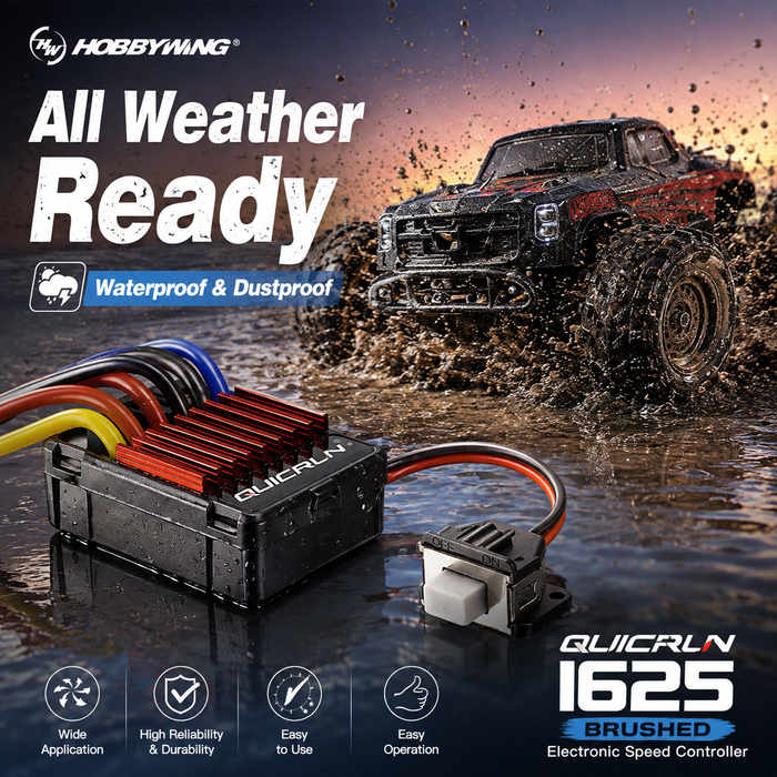 وحدة تحكم إلكترونية للمحرك بفرشاة Hobbywing QuicRun WP-1625 بقدرة 25 أمبير لسيارات التحكم عن بُعد بمقياسي 1/16 و1/18