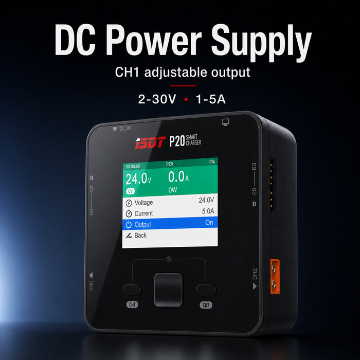 ISDT P20 adjustable DC power supply mode with 2-30V CH1 output