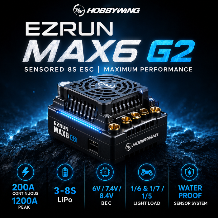Hobbywing EZRUN MAX6 G2 200A 3-8S Sensored Brushless ESC for 1/6 & 1/7 RC Cars