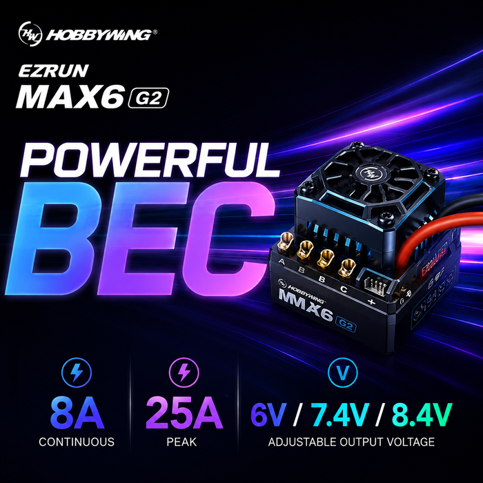 Hobbywing EZRUN MAX6 G2 200A 3-8S Sensored Brushless ESC for 1/6 & 1/7 RC Cars