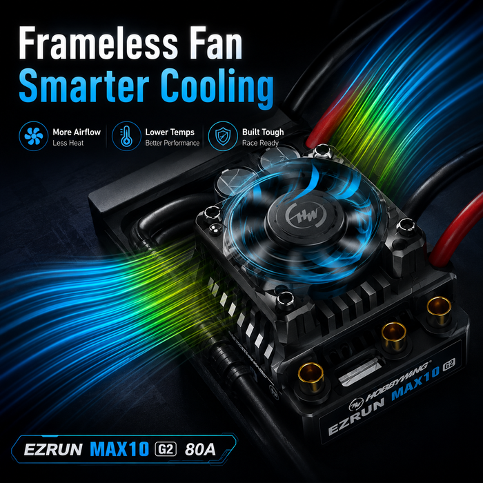 وحدة تحكم إلكترونية للمحرك بدون فُرَش، مقاومة للماء، مزوّدة بمستشعر، Hobbywing EZRun MAX10 G2 بتيار 80A وجهد 2–3S