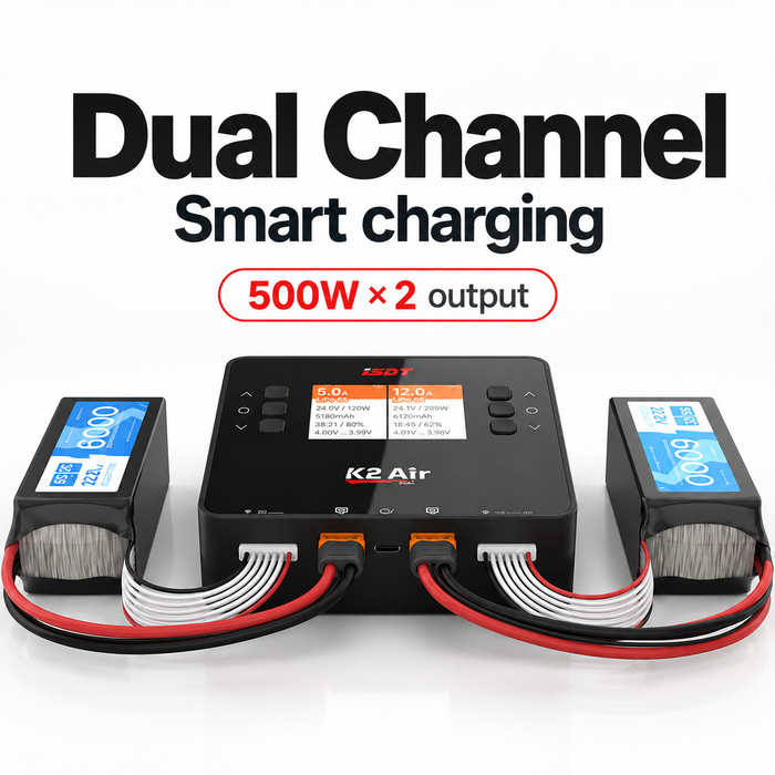 ISDT K2 Air Bluetooth AC/DC Dual 6S LiPo Charger – 200W AC / 500W×2 DC