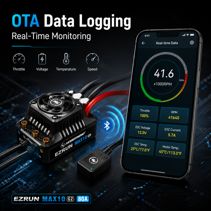 وحدة تحكم إلكترونية للمحرك بدون فُرَش، مقاومة للماء، مزوّدة بمستشعر، Hobbywing EZRun MAX10 G2 بتيار 80A وجهد 2–3S