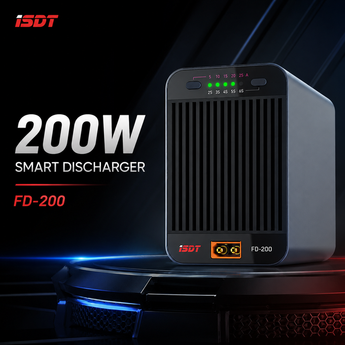 ISDT FD-200 200W smart LiPo discharger for 2-8S RC batteries with up to 25A discharge current