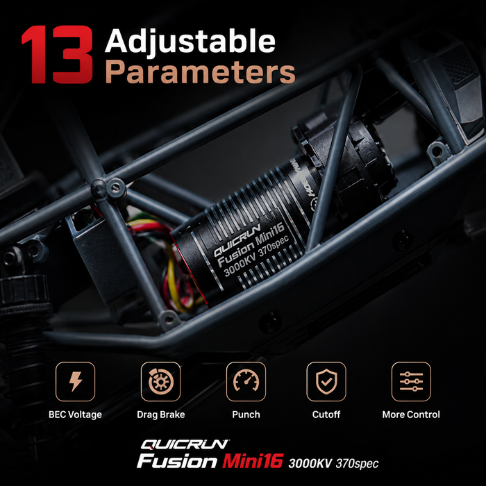 نظام Hobbywing QUICRUN Fusion Mini16 3000KV بتقنية FOC، يجمع بين وحدة تحكم إلكترونية للسرعة 30A ومحرك 2 في 1، للزواحف اللاسلكية بمقياسي 1/16 و1/18