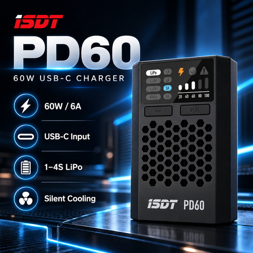 ISDT PD60 60W 6A USB-C LiPo Balance Charger for 1-4S RC Batteries