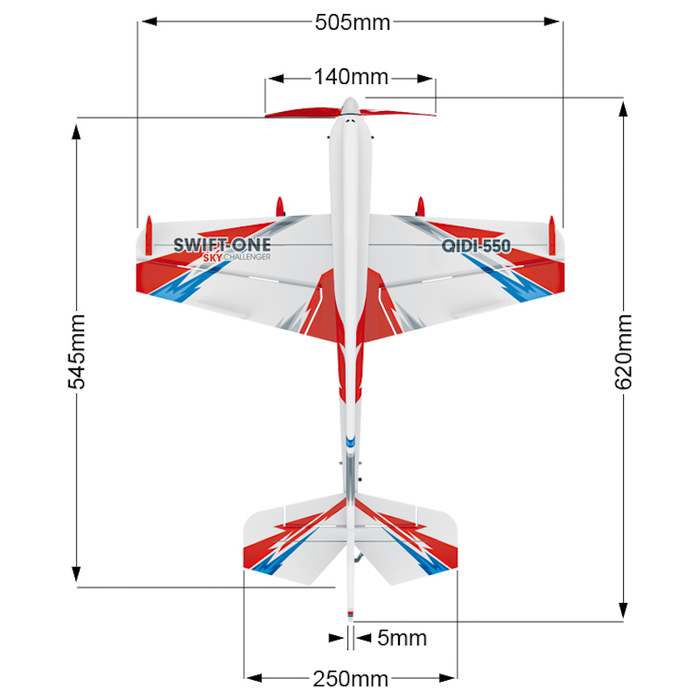 Qidi 550 RC Plane dimensions 505mm wingspan 620mm length
