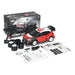 Complete package contents of MJX Hyper Go 14303 RTR brushless RC car with remote, tires, battery, and manual