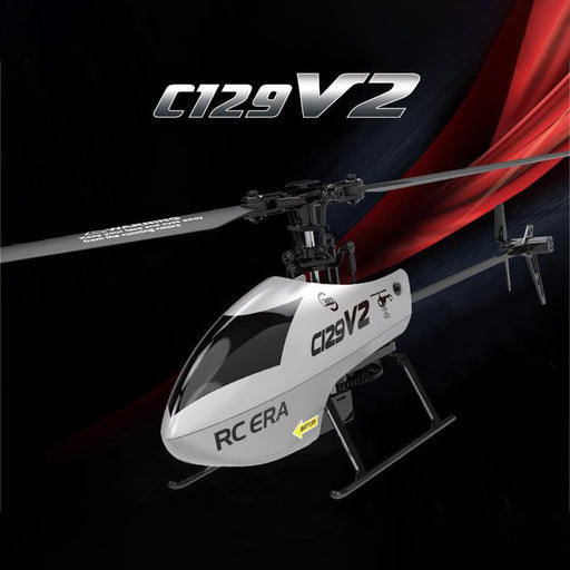 RC ERA C129 V2 flybarless 4CH micro 3D RC helicopter front angle with red background