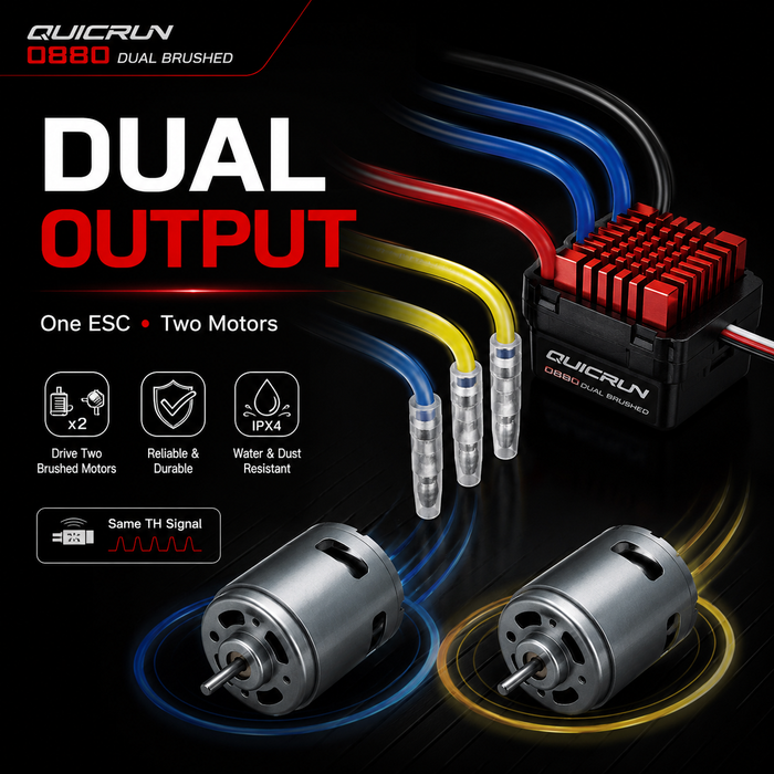ESC Hobbywing QuicRun 0880 duplo com escovas, 60 A, 2–4S, para crawlers RC 1/8 e 1/10