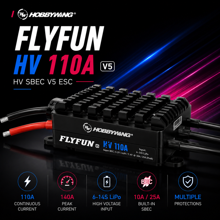 Hobbywing FlyFun 110A HV SBEC V5 14S Brushless ESC with 10A/25A BEC for RC Airplanes and EDF Jets