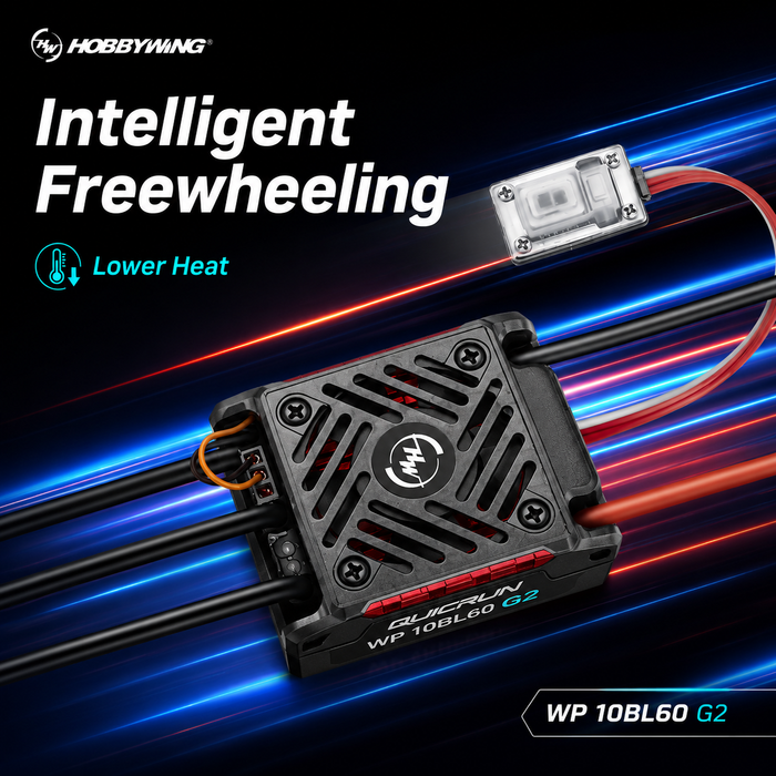 Hobbywing QUICRUN WP 10BL60 G2 60A 2-3S Waterproof Brushless ESC with Fan for 1/10 RC Cars