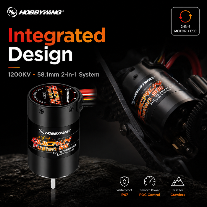 Systém Hobbywing QUICRUN Fusion SE 1200KV FOC 2 v 1 s regulátorem otáček 40 A a motorem pro crawler modely RC v měřítku 1/10