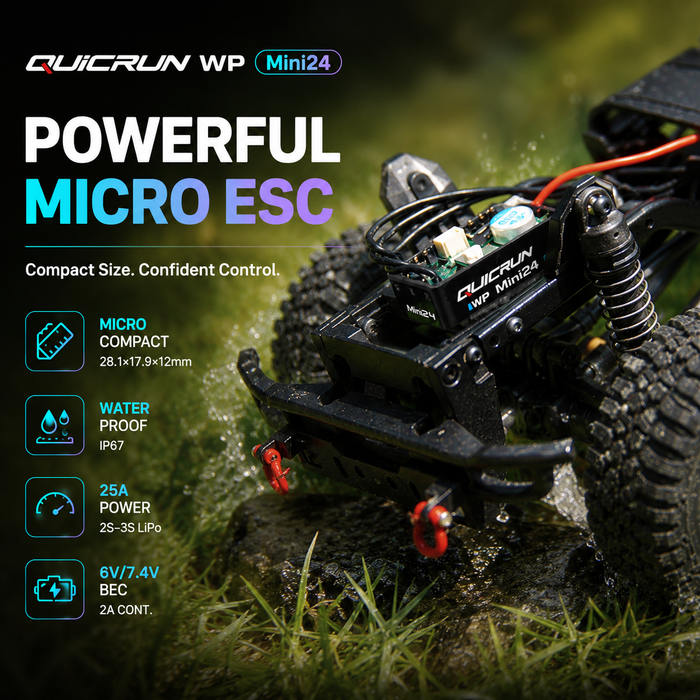 Hobbywing QUICRUN WP Mini24 25A Waterproof Brushed & Brushless ESC 2–3S for Micro RC Crawlers