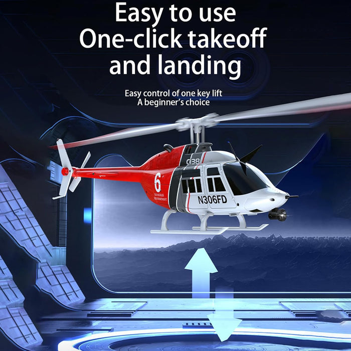 One-key takeoff and landing feature demonstration of RC ERA C138 Bell 206 helicopter