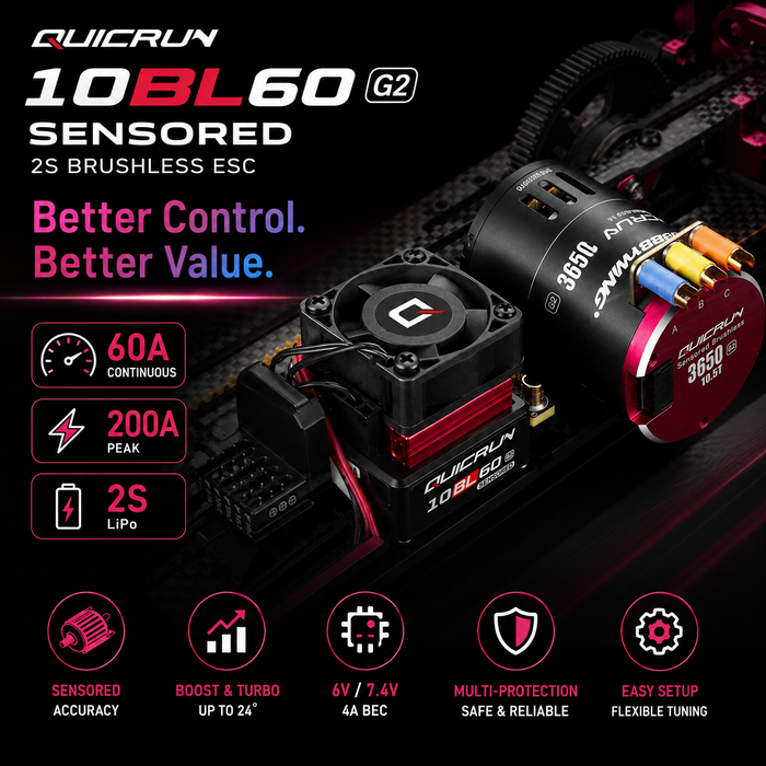 Hobbywing QUICRUN 10BL60 Sensored G2 60A 2S Brushless ESC for 1/10 Touring, Drift & Buggy