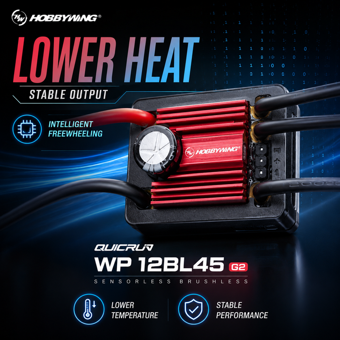 Hobbywing QUICRUN WP 12BL45 G2 45A 2-3S Waterproof Brushless ESC with XT60 for 1/12 1/14 RC Cars