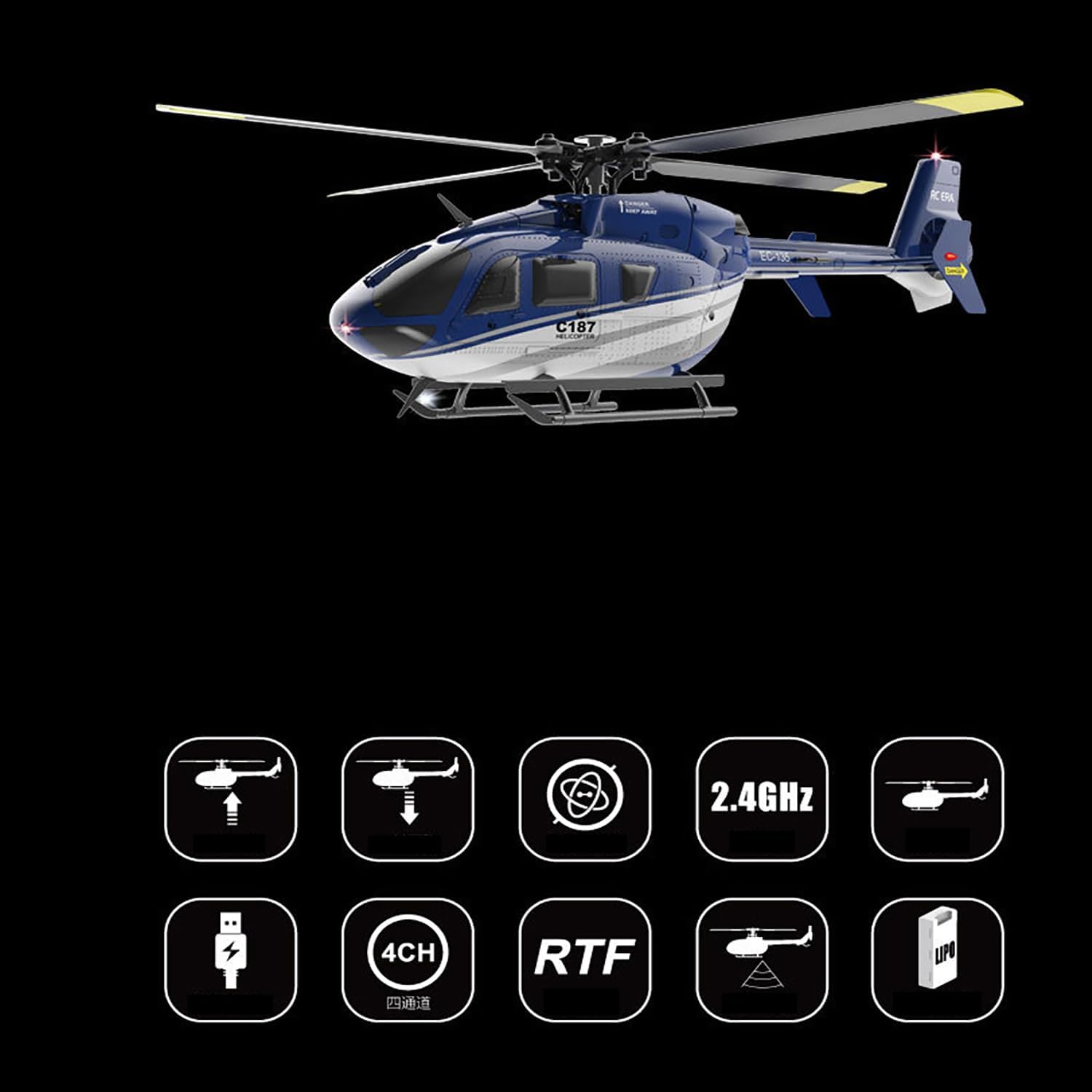 RC ERA C187 EC135 フライバーレスヘリコプター – 6軸ジャイロ、高度