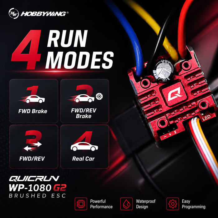 Hobbywing QuicRun WP 1080 G2 Brushed ESC 80A 2-3S for 1/10 RC Crawlers