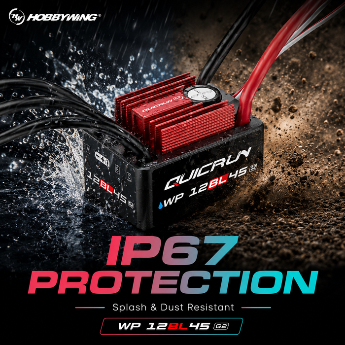 Hobbywing QUICRUN WP 12BL45 G2 45A 2-3S Waterproof Brushless ESC with XT60 for 1/12 1/14 RC Cars