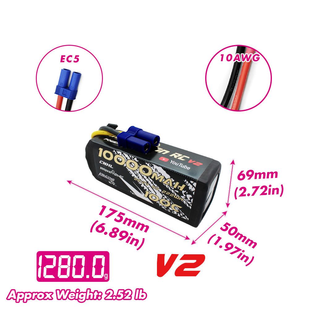 Innovation RC Series 10000mAh 22.2V 6S 100C Lipo Battery EC5 Plug