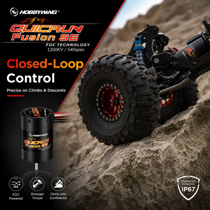 Systém Hobbywing QUICRUN Fusion SE 1200KV FOC 2 v 1 s regulátorem otáček 40 A a motorem pro crawler modely RC v měřítku 1/10