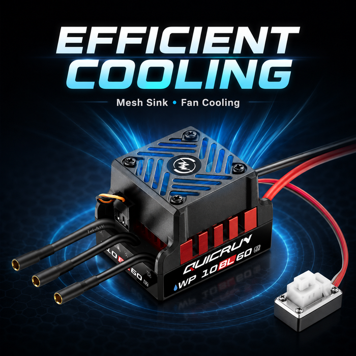 Hobbywing QUICRUN WP 10BL60 G2 60A 2-3S Waterproof Brushless ESC with Fan for 1/10 RC Cars